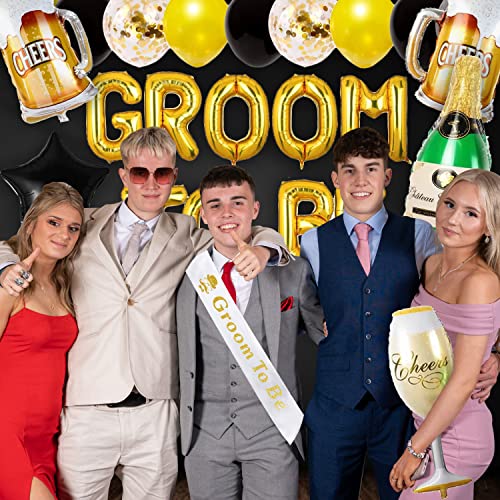 Image of Party Propz Groom to Be Decoration Set Combo - 21Pcs Bachelorette Party Decorations | With Groom to Be Foil Balloon, Champagne & Cheers Foil, Black & Gold Metallic Balloons