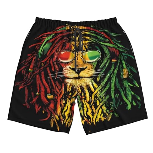 Jamaican Rasta Lion Flag Men's Quick Dry Swim Trunks Beach Board Shorts Swimming Swimwear4