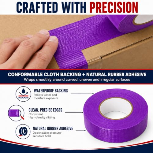 Image of GGR Supplies CDT-36 Industrial Grade Cloth Duct Tape, Purple 1.5 Inch x 60 Yards, Waterproof UV Resistant Heavy Duty, Clean Removal with No Sticky Residue for Repairs, Packaging, and Bundling
