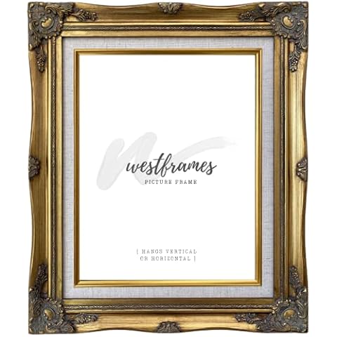 West Frames Daisy Antique Gold Leaf Wood Baroque Wall Picture Frame 3" Wide (Gold Natural Linen Liner, 18" x 24" Frame with Plexiglass & Backing Board) Cover