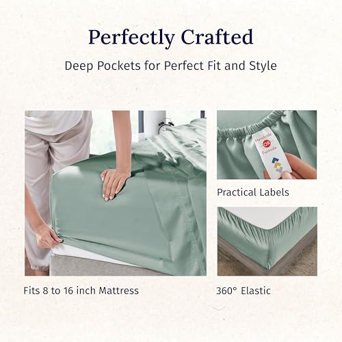 California Design Den Luxury King Size Sheet Set - 100% Cotton, 600 Thread Count Deep Pocket King Sheets, Hotel-Quality Bedding with Sateen Weave (Sage Green - Cool Tone)
