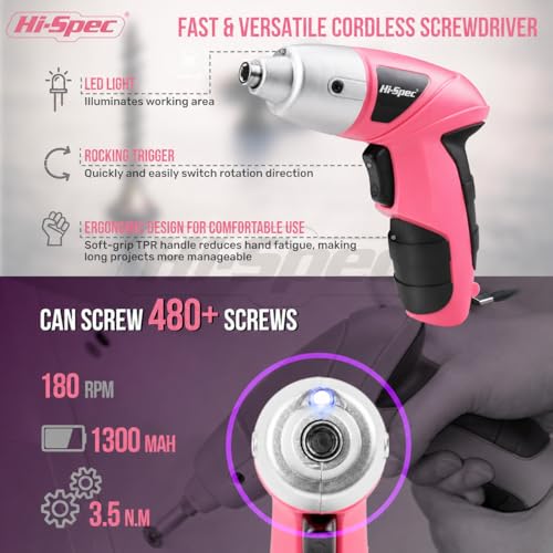 Hi-Spec 19Pc Pink Electric Screwdriver Kit