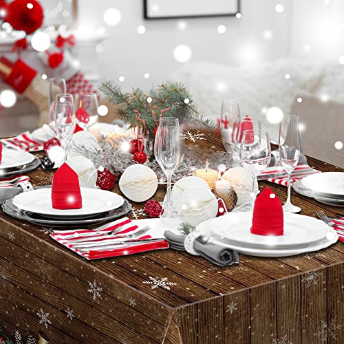 3 Pack Christmas Brown Wood Grain Tablecloth, Xmas Snowflake Gold Glitter Wooden Plastic Tablecovers, Rustic Barn Vintage Wooden Floor Backdrop For Christmas Western Winter Party Decors, 54 X 108 Inch #TOP5