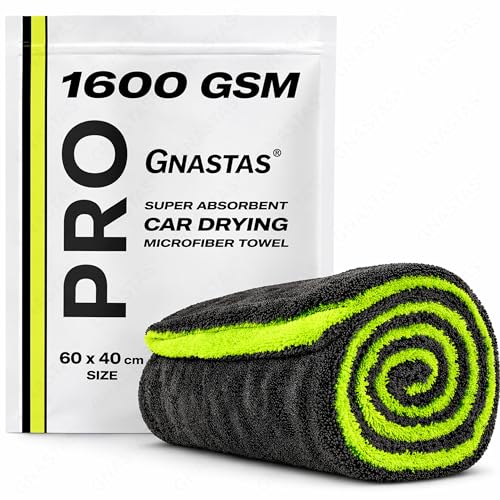 Image of Microfiber Cloth for Car, 1600 GSM, 40x60 cm, 1 Pc, Neon Green /Dark Grey | Twisted Loop Super Absorbent Drying Towel with Edgeless Design, Plush Pile & Lint-Free Detailing Cloth