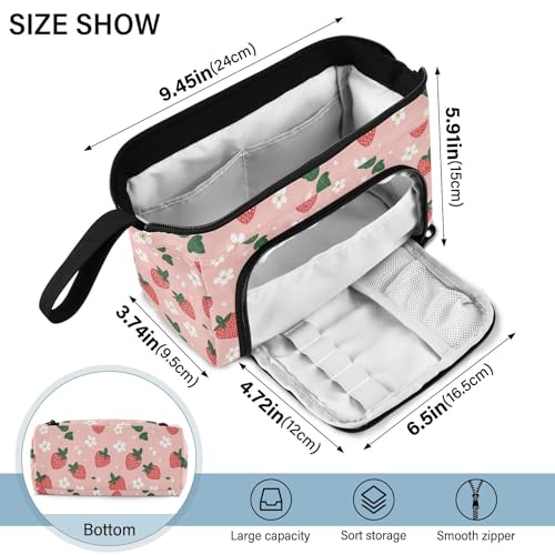 Image of Cute Strawberry Flower Pencil Bag Pencil Case for Teen Boy Girl, Big Capacity Pen Bag Zipper Pencil Pouch with Handheld Aesthetic Pencil Pouch School Office Stationery
