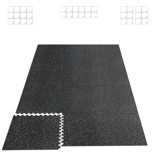 HAPBEAR 0.56'' Thick 12 Pcs 48 Sq Ft Exercise Equipment Mats - High-Density Rubber Top EVA Foam...