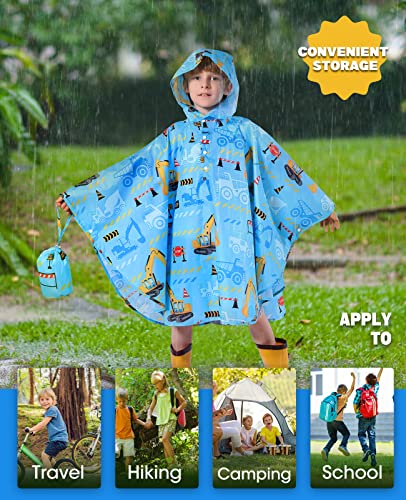 Image of WAWSAM Lightweight Rain Poncho Kids, Ponchos for Kids Waterproof Reusable Hooded, Kids Poncho Rain Jacket for Boys and Girls