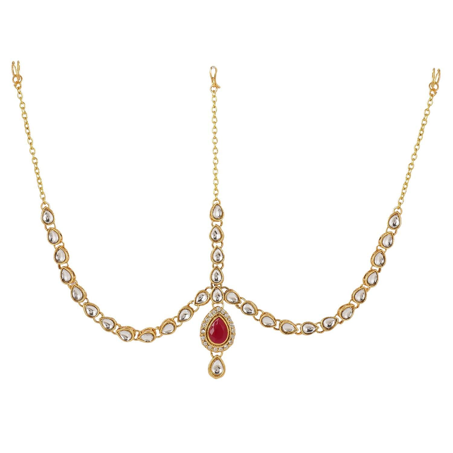 Efulgenz Indian Maang Tikka for Women Kundan Maang Tikka Indian Head Jewelry Sets for Women Bollywood Kundan Head Wedding Jewelry Hair Accessories