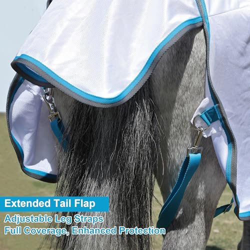 Image of LEAFOREST Miniature Pony Horse Fly Sheet - with Neck Cover & Belly Band Breathable Mesh UV Protection Summer Sheets for Mini Horses Foal Yearling Donkey White 48 inches