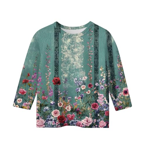 Cute Clothes for Teen Girls 3/4 Sleeve Crew Neck Graphic Tees Blouses Fall Winter Pullover Casual Elbow Sleeve Tops3