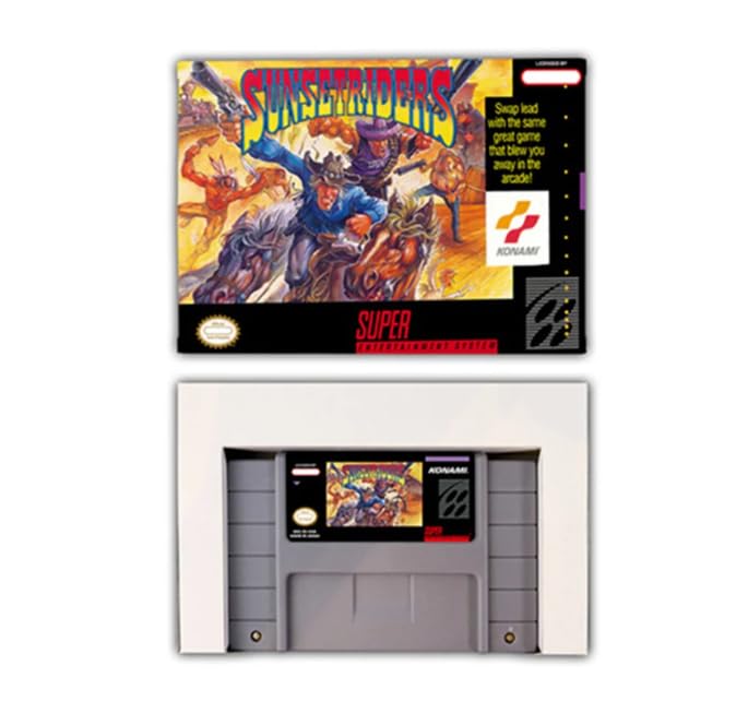 Action Game for Sunset Riders- Game Cartridge with Box for USA NTSC version 16 bit SNES console