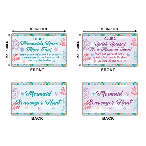 Tarjetas de pistas para caza del tesoro de sirenas, juego de cartas para búsqueda del tesoro (15 tarjetas con sobres), suministros temáticos de fiesta bajo el mar para niños y adultos, decoración para cumpleaños miniatura 3