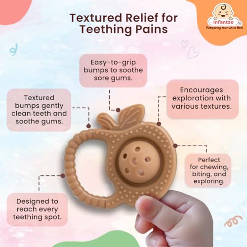 Image of Infantso Soft Rattle Silicone Teether for Baby Teething, Rattle Toy for 0-12 Months, BPA Free Silicone Soothing Baby Teether | BPA Free, Food Grade Soft & Safe Gum Relief Toy