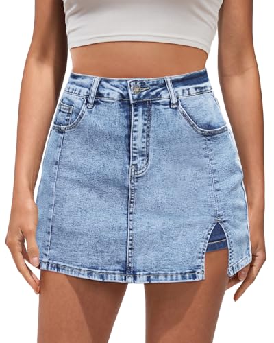 Vetinee Trendy Mini Denim Skirt Womens Jean Shorts Stretch Skorts for Women - Acid Wash Medium Fits Size 8 / Size 10