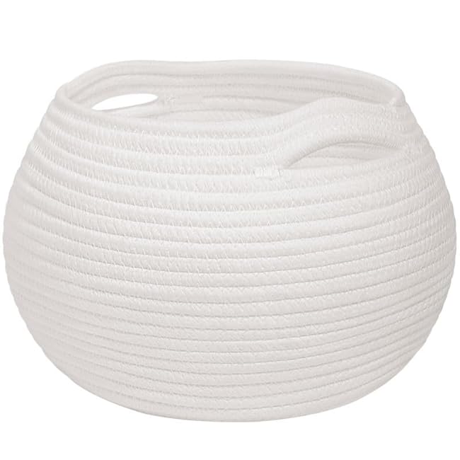 Round Cotton Rope Storage Basket,Woven Storage Bin For Bedroom,Living Room,Nursery,Decorative Storage Basket£¨White£©