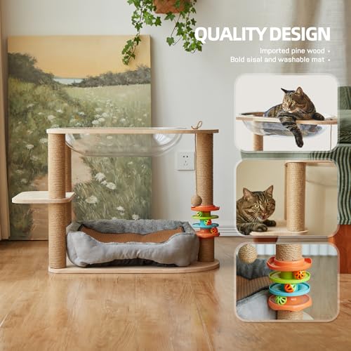 Torre para gato de dos niveles con hamaca y rascador de cuerda sisal miniatura 3