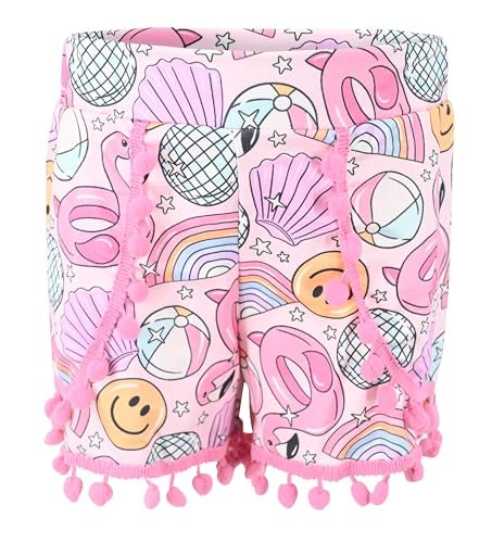 Image of Unique Baby Girls Toddler Big Kid Sleeveless Tank with Pom Pom 2pc Shorts Set Outfit