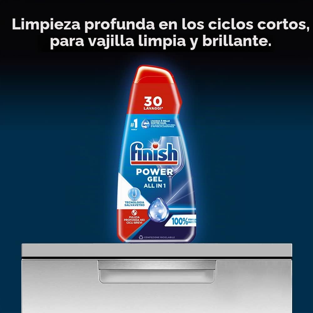 Finish Gel líquido para lavavajillas Powergel, multiusos, desengrasante, fresco, 360 lavados, 12 paquetes para 30 lavados.