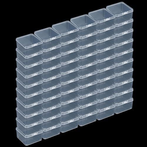 LJY 60 Pieces Square Mini Clear Plastic Storage Containers Box Case with Lids for Small Items and Other Craft Projects (Transparent, 2.5 x 2.5 x 1.4