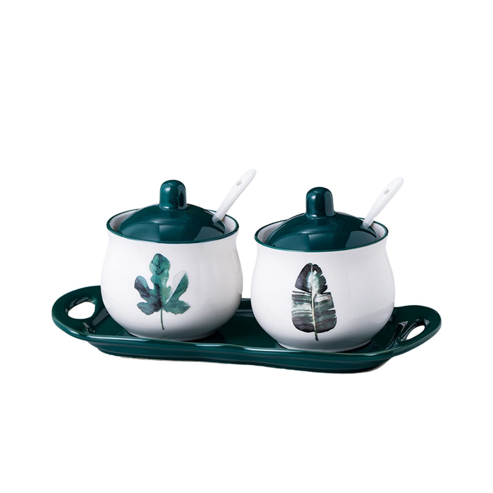 Dispenser per zuccheriera, Zuccheriera nordica con coperchio, barattolo portaoggetti con motivo vegetale verde, barattolo for spezie in porcellana da 200 ml/7 once, saliera, for bar, ristorante, casa-