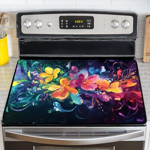 Image of Stove Top Cover for Electric Stove,Glass Stove Top Cover, Heat Resistant Glass Cooktop Cover, Stovetop Protector, Kitchen Decor, Dish Drying Mats Cover for Ceramic Washer Top 28.5x20.5 inch