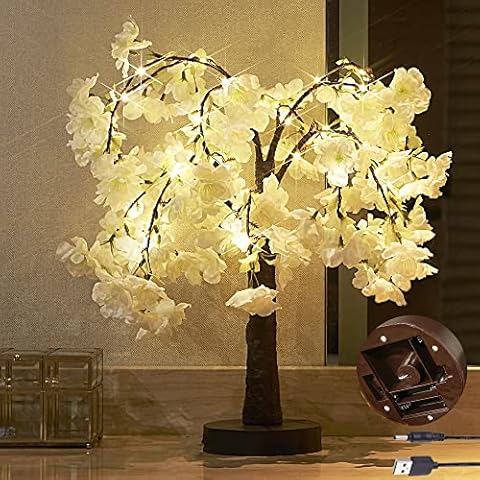 LITBLOOM Cherry Blossom Tree Lights Battery Operated or USB Powered with Timer 18IN 40 Fairy Lights for Wedding Party Table Decoration Inside Cover