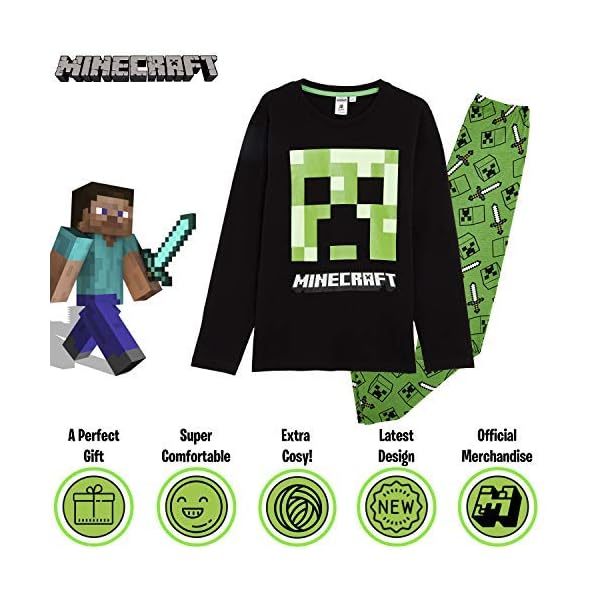 Minecraft Schlafanzug Jungen Pyjama Set Langarm aus Baumwolle mit Creeper Design – Bild 7