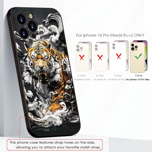 Printed with Tiger for iPhone 16 pro max case, Silicone Soft Shockproof case King Tiger Mysterious Cloud Pattern Prints- Imperial Grandeur(A2- Tigers-Animal)