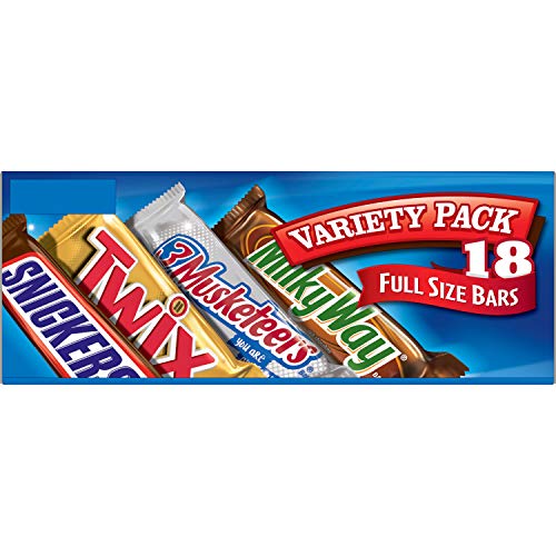 SNICKERS, TWIX, 3 MUSKETEERS & MILKY WAY Full Size Halloween Chocolate Candy Bars Variety Mix, 33.31-Ounce 18-Count Box (Pack of 2)