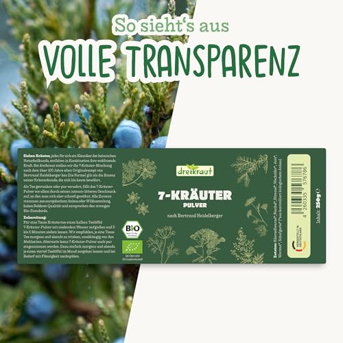 Bio-7-Kräuter-Pulver nach Bertrand Heidelberger, dreikraut, 7-Kräuterstern, extra fein vermahlen (250, Gramm)