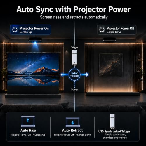 Image of IN&VI 100 inch Motorized ALR Projector Screen Floor Rising Standard /Long Throw | Anti Light Daylight Automatic Electric Movie Black Indoor Screen Pull Up 4K /8K Ultra HD Active 3D(16:9) Wrinkle-free