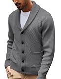 PJ PAUL JONES Mens Long Sleeve Cardigan Sweater Fashion Knit Sweater Shawl Collar Sweater Grey