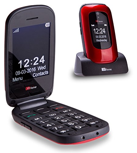 TTfone Lunar - Röd Fällbar Mobiltelefon med Stora Knappar