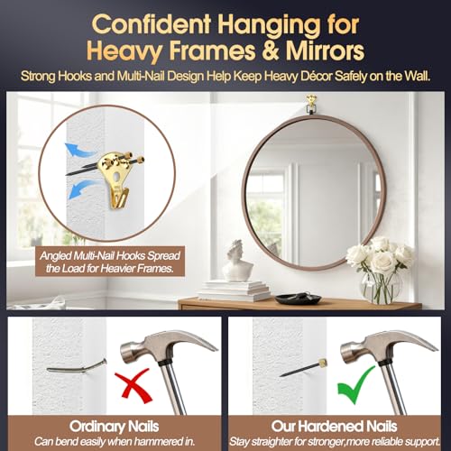 Image of 150Pcs Heavy Duty Picture Hangers Kit, Supports 10-100 lbs - Premium Wall Hanging Hooks with Nails for Drywall & Wood, Ideal for Pictures, Clocks, Mirrors, and Home Decor