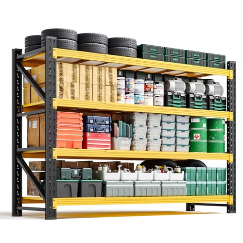 Image of Letaya 4000LBS Heavy Duty Storage Shelves,70 inch H Metal Garage Shelving Units,4 Tier Large Tall Industrial Shelving,Adjustable Utility Rack Shelf for Warehouse,Basement (Yellow, 60 inch W x 24 inch D x 70 inch H)
