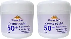 Kit 2 Creme Facial 50+ Para Rugas Com Acido Hialurônico Antirrugas e Antissinais 120g Happy Day Cosméticos