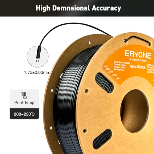 Image of ERYONE Silk Filament PLA+ 1.75mm Upgraded Shiny 3D Printer Filament, Gloss Finish, Fit Most FDM Printer Stable Printing,1kg (2.2LBS) /Spool, Black