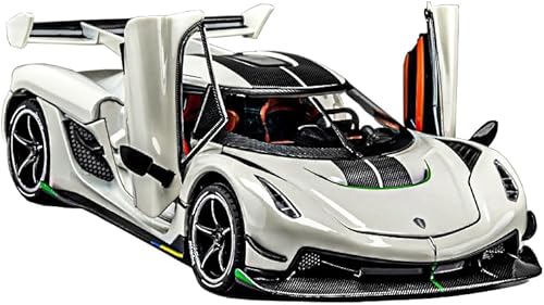 Coches de juguete modelo Koenigsegg Jesko 124 aleación blanca coleccionables Vehículos fundidos a presión con sonido y luz
