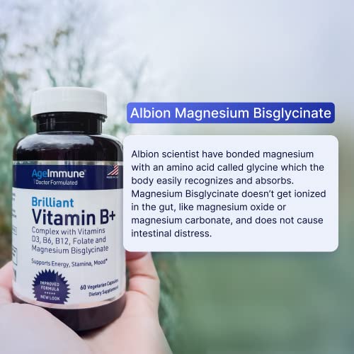 Ageimmune VITAMIN B COMPLEX 60 Capsules With Vitamins B6 20Mg D3 1000Iu Magnesium Bisglycinate 260Mg Methyl B12 1000Mcg And Folate As Methylfolate 600Mcg Dfe. Doctor Formulated Mthfr Support Supplement. thumb #5