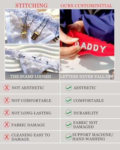 Personalized Thong with Rhinestone Words Funny Custom Thongs for Women Sexy Lace Underwear G-String Panties2