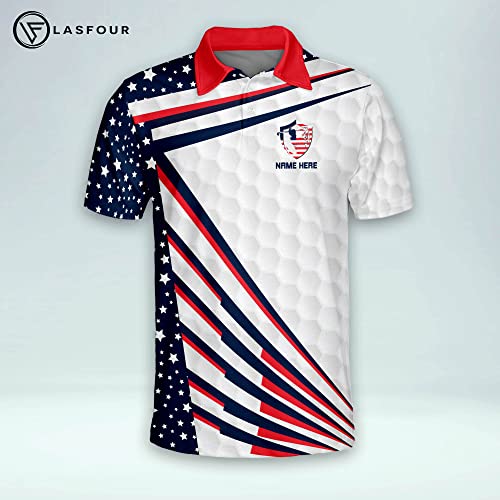 LASFOUR Personalized Funny Golf Shirts for Men, American Flag Men's Golf Shirts Short Sleeve, Patriotic Golf Shirts for Men2
