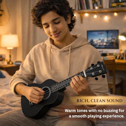 Image of Vault UK-003 Concert Colourful Ukulele 23 inch With Gig Bag - Black