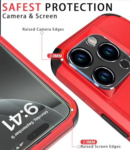 Image of Diverbox for iPhone 16 Pro Case [Shockproof] [Dropproof] [Tempered Glass Screen Protector + Camera Protectors] Heavy Duty Protection Phone Case Cover for Apple iPhone 16 Pro (Red)