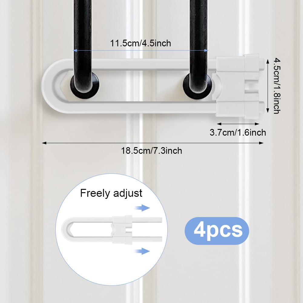 Vicloon 4 Pezzi Chiusure Sicurezza Bambini Riutilizzabili a Forma di U, Chiusure Sicurezza Bambini, Bambino Serrature di Sicurezza per Cassetto, Armadio, Guardaroba, Non Necessitano Attrezzi