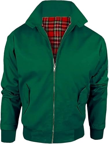 LE11® Harrington Jacket Adults Unisex Mens Ladies Womens - Vintage Classic Retro Scooter 1970's Bomber MOD Skin Tartan Lining Coat Top(Green, XL)