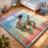 jxgzyy Large Play Mat for Kids, 3cm Thick Memory Foam Playpen Mat with Non-Slip Backing, Super Soft Synthetic Velvet Nursery Carpet for Floor, 120×180cm Colourful Crawling Mat, Rainbow Color