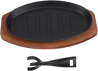 Cast Iron Steak Plate Set 1 Piece Fajita Sizzling Pan with Non-Stick Surface for Indoor Cooking and Western BBQ Grilled Meat