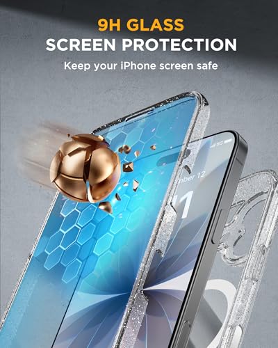 Image of Miracase for iPhone 17 Case 6.3'', Full-Body Military Drop Protection Outdoor Phone case with Built-in Glass Screen &Camera Control,Easy Installation,No Gap,Compatible with MagSafe,Clear Glitter