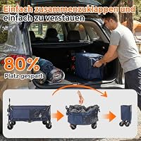 Citybay Bollerwagen Faltbar 300L, 250 KG Belastbar, All-Terrain-Räder & Doppelbremsen, Verstellbarer Griff & Seitentasche，Strand/Wanderung/Camping/Einkauf, Blau – Ansicht 9