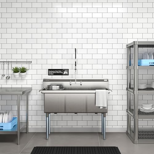 Image of KoolMore 51 in. Three Compartment 18-Gauge Stainless-Steel NSF Commercial Kitchen Sink, Bowl Size 15x15x14, with Three Basins and Pre-Drilled Faucet Holes for Restaurants and Cafes (KM-SC151514-N3)
